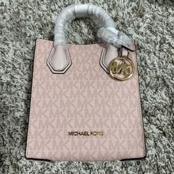 Authentic Michael Kors Mercer Light Pink Logo Crossbody Purse Handbag