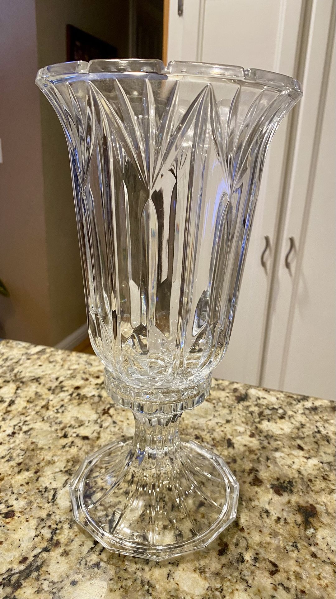 REDUCED! Beautiful Large 2-Piece Hurricane Style Lead Crystal Pillar/Taper Candle Holder 12 Inch Tall in Excellent Condition!