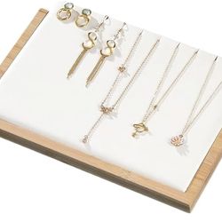 TANG SONG 11.4" Flat Bamboo Leather Soft Mat Multiple Necklace Display Stand Necklace Bracelets Chains Organizer Holder for Home