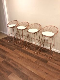 Rose Gold Bar Stools White Faux Leather Set 2 3 4 New