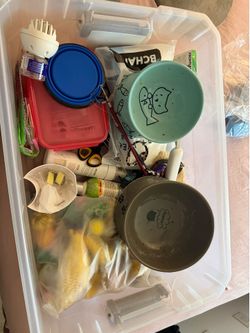Box full of cat stuff