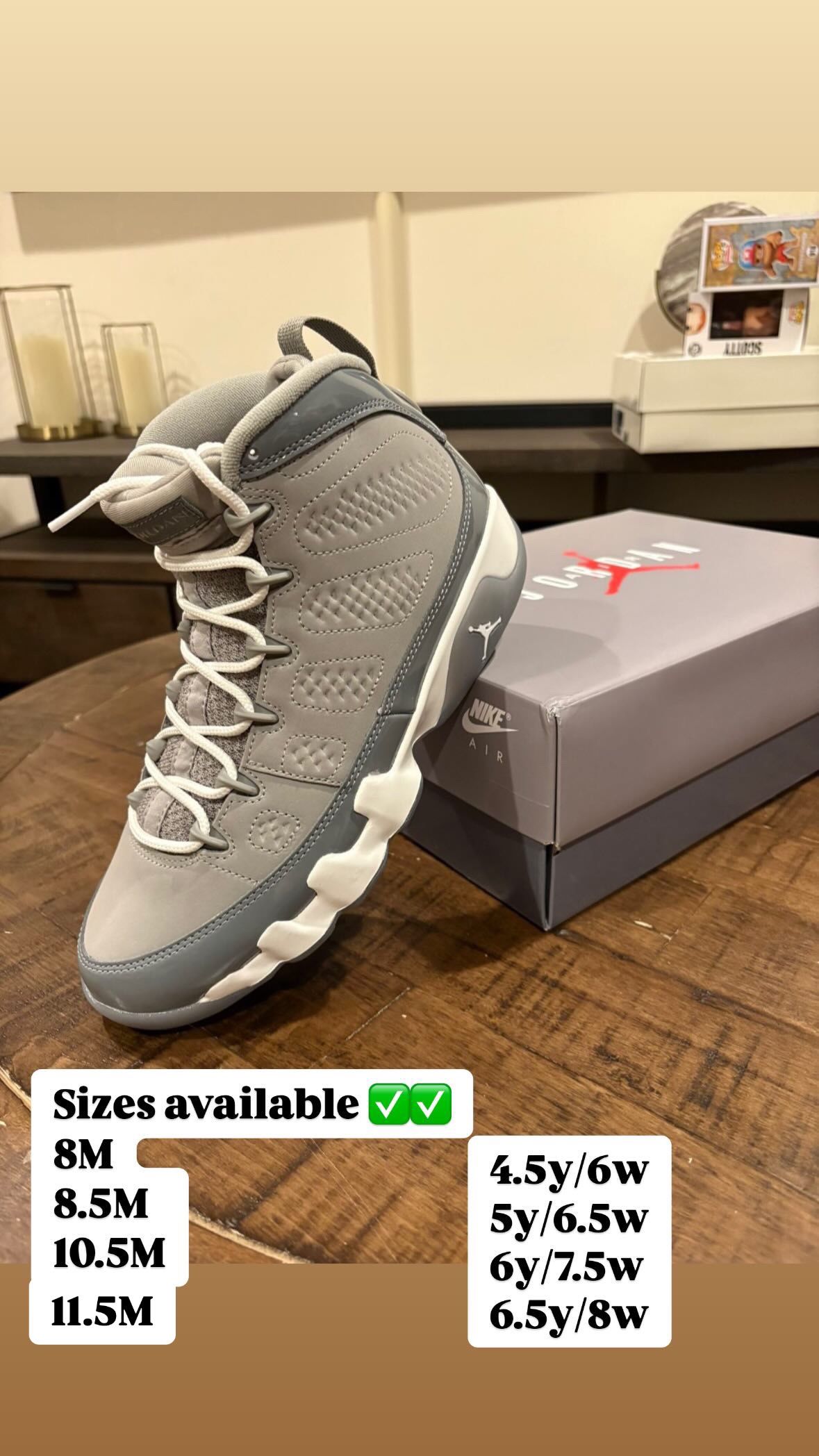 Air Jordan 9 Cool Grey GS SIZES 4.5y 5y 6y 6.5y