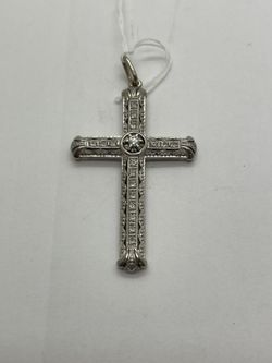 CROSS PENDANT 14KT WG, .27ctw NATURAL DIAMOND, 5.1 GRAMS 