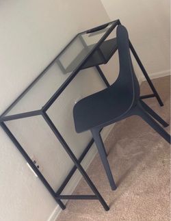 Black Glass Top Desk with Chair