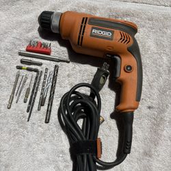 RIDGID 3/8" Keyless Chuck Drill Driver-R7000- Clean-6.5A , Bits/Tips, 8’ Cord