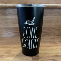 New Rae Dunn Golf Inspired Black Stainless Steel Tall Travel Tumbler (Gone Golfin’)