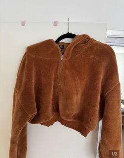 Urban Outfitters Plush Half-Zip Crop Sweater in Rust