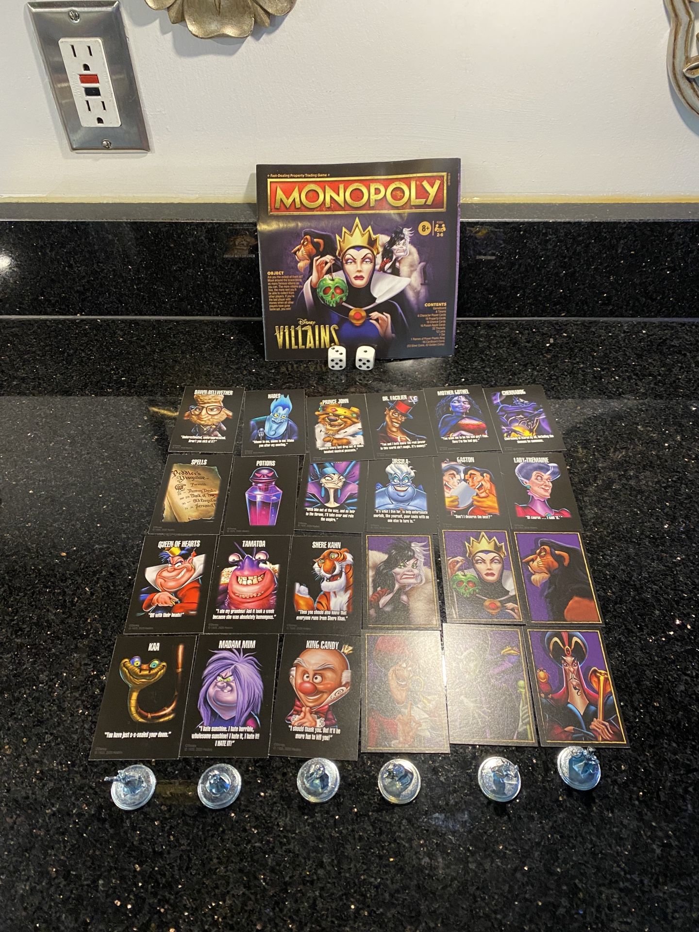 6 Disney Character Tokens & 20 Photo Cards from Monopoly Disney Villains Edition
