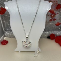 925 Sterling Silver Crown 👑 And Chain 
