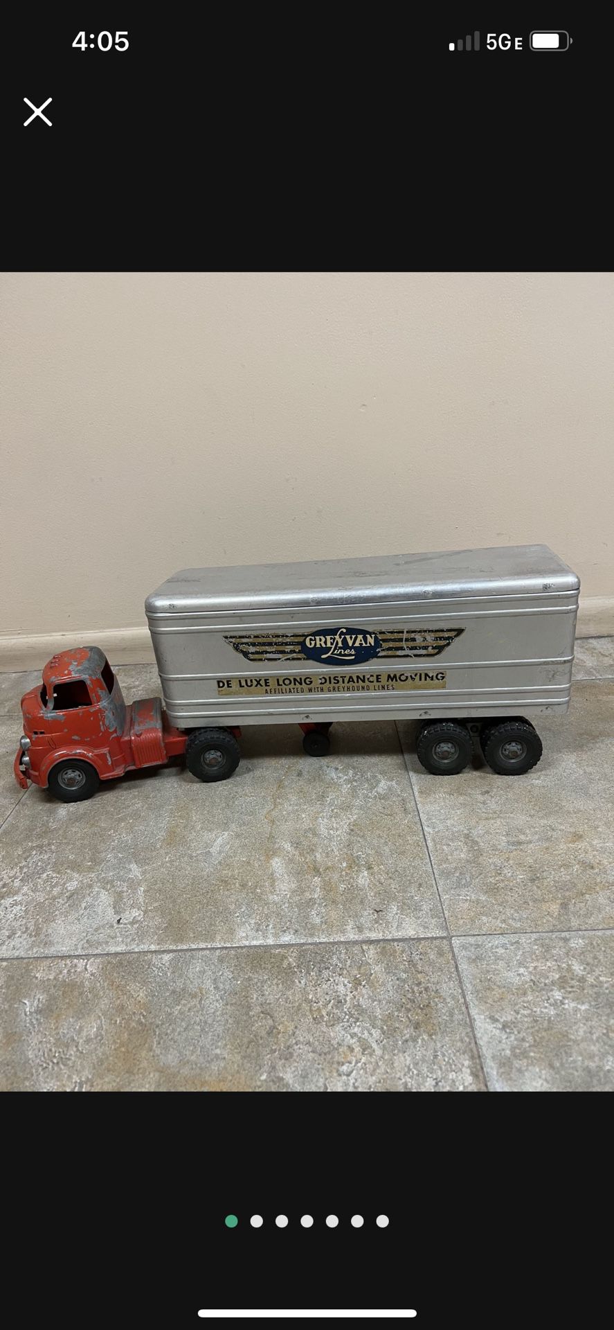 Vintage Toy, Semi Tractor Trailer, Gray Lines, Deluxe, Moving Trailer Wyandotte Toys 