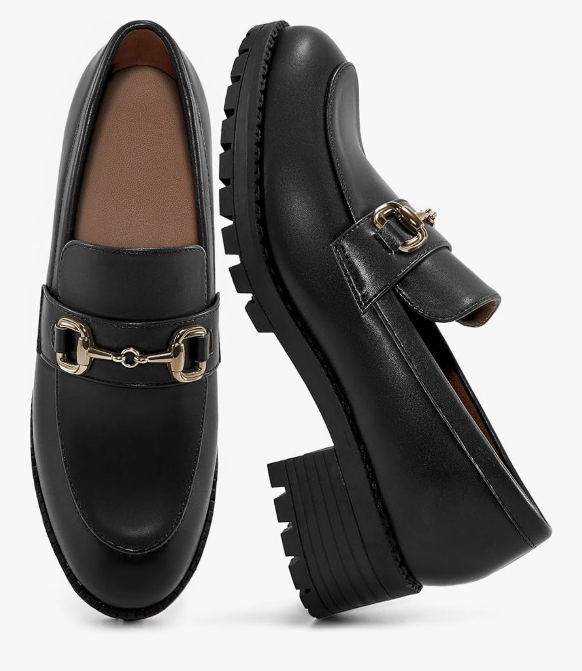 New Women’s Black Chunky Loafer - size 7.5 (gold chain)