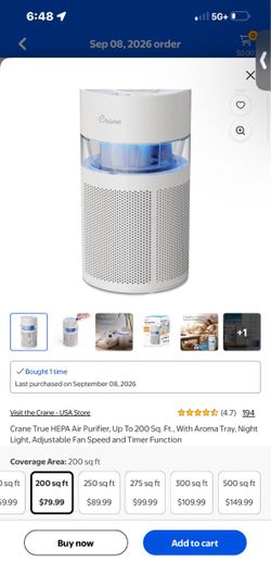 Crane True HEPA Air Purifier 200 Sq Ft