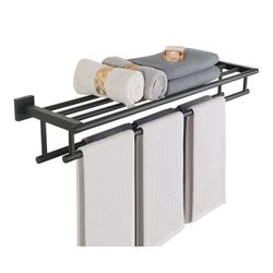 Alise Towel Rack for Bathroom Wall Mount,Double Towel Bars with Shelf,SUS304 Stainless Steel Towel Holder for Bathroom,Matte Black Towel Hanger 