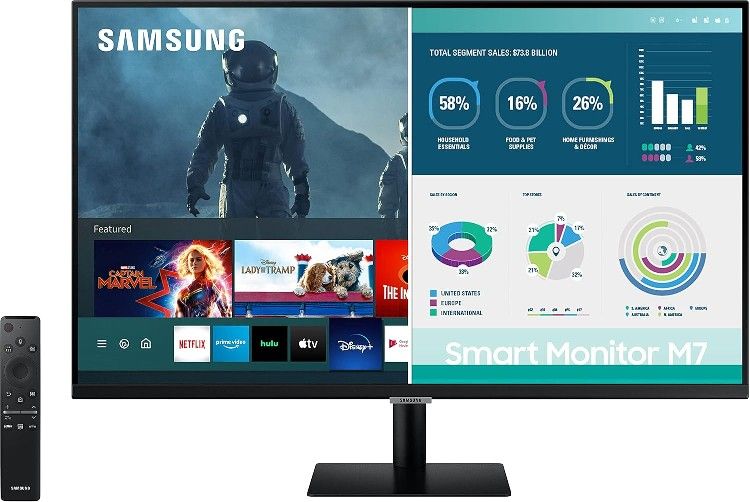 SAMSUNG 32” M7 Smart Monitor & Streaming TV, 4K UHD, Adaptive Picture, Ultrawide Gaming View, Watch Netflix, HBO, Prime Video, Apple Airplay, Alexa,Bu