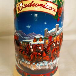 Limited Edition 2003 Budweiser Holiday Beer Stein Mug, "Old Towne Holiday" 7”. Condition is "Used". 