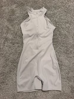 Light Gray Zip-Front Sleeveless Romper