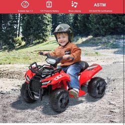 Kids Ride on ATV, 6V Battery Powered Electric Vehicle, 4 Wheeler Quad w/Headlights, Electric Ride on Toys for 18-36 Months W-17