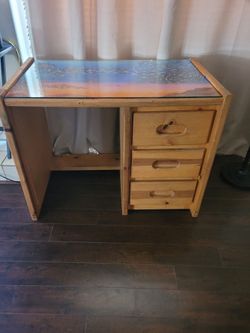 Solid Pine Wood Desk with Glass Top