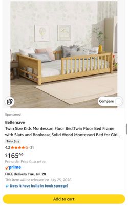 Toddler Montessori Floor Bed with Bookcase