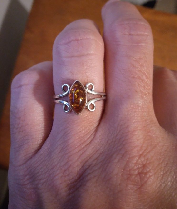 Sterling Silver Amber Ring