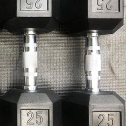 PAIR OF 25 LB RUBBER HEX DUMBBELLS