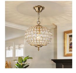HUOKU 12" Globe Crystal Chandelier, Farmhouse Round Gold Crystal Pendant Light 1-Light Antique Foyer Chandelier For Dining Room Living Room Hallway En