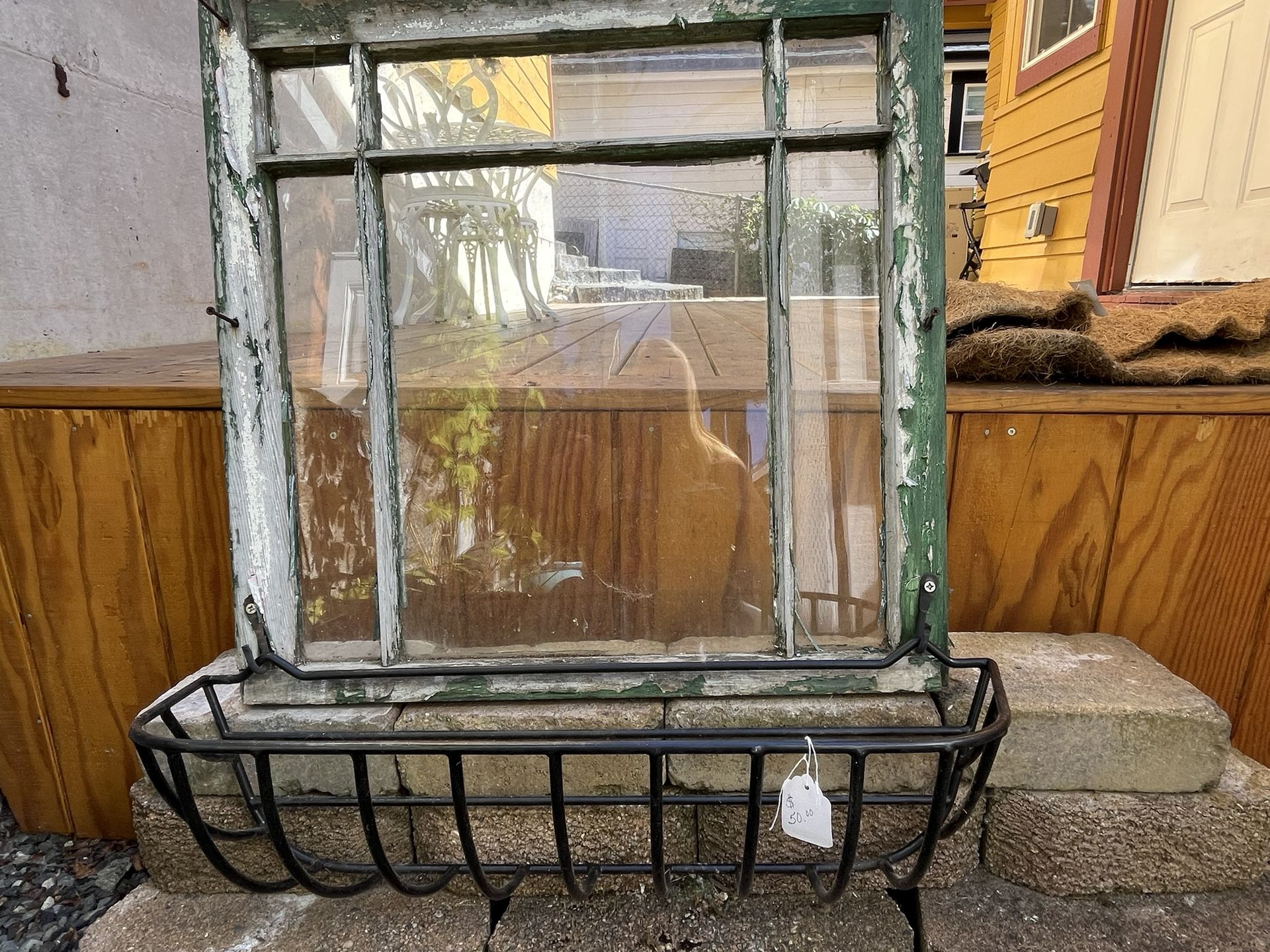 Window Frame With Hayrack Planter