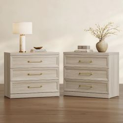 30" Nightstand Set of 2, Night Stand with 3 Drawers for Bedroom Wide Oversized Modern Bedside Tables, Extra Large Side End Table for Sofa Couch, Grey 