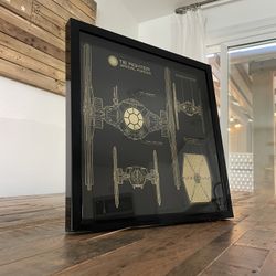Starwars The Fighter Special Forces blueprint art, boxed frame, minor repairs touch-upped on corners (16” x 16).