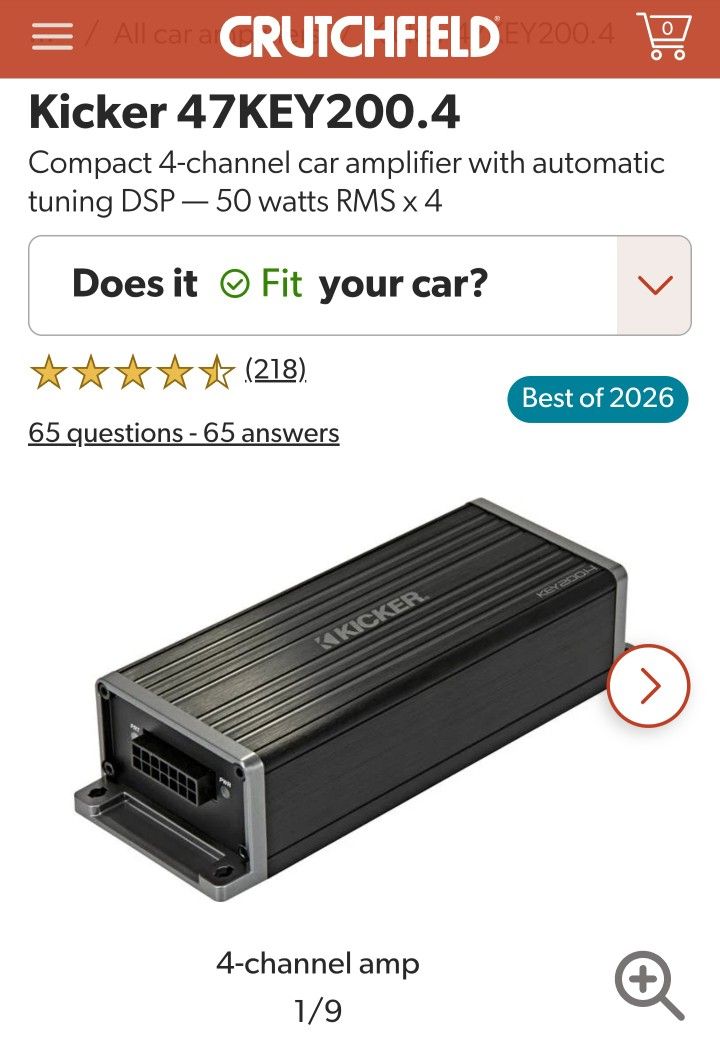 Kicker 47KEY200.4
Compact 4-channel car amplifier with automatic tuning DSP 