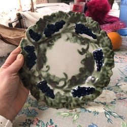 Ceramic hand painted original Grape 🍇 Vine design John the tailor snack plates