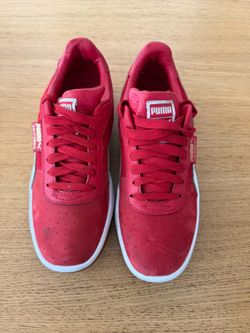 PUMA Men's Cali Ribbon Red/White Low Top Lace Up Athletic Sneakers Casual