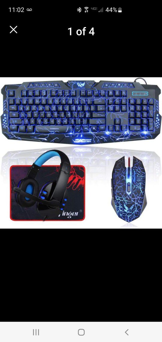 BlueFinger Backlit Gaming Keyboard and Mouse and LED Headset Combo