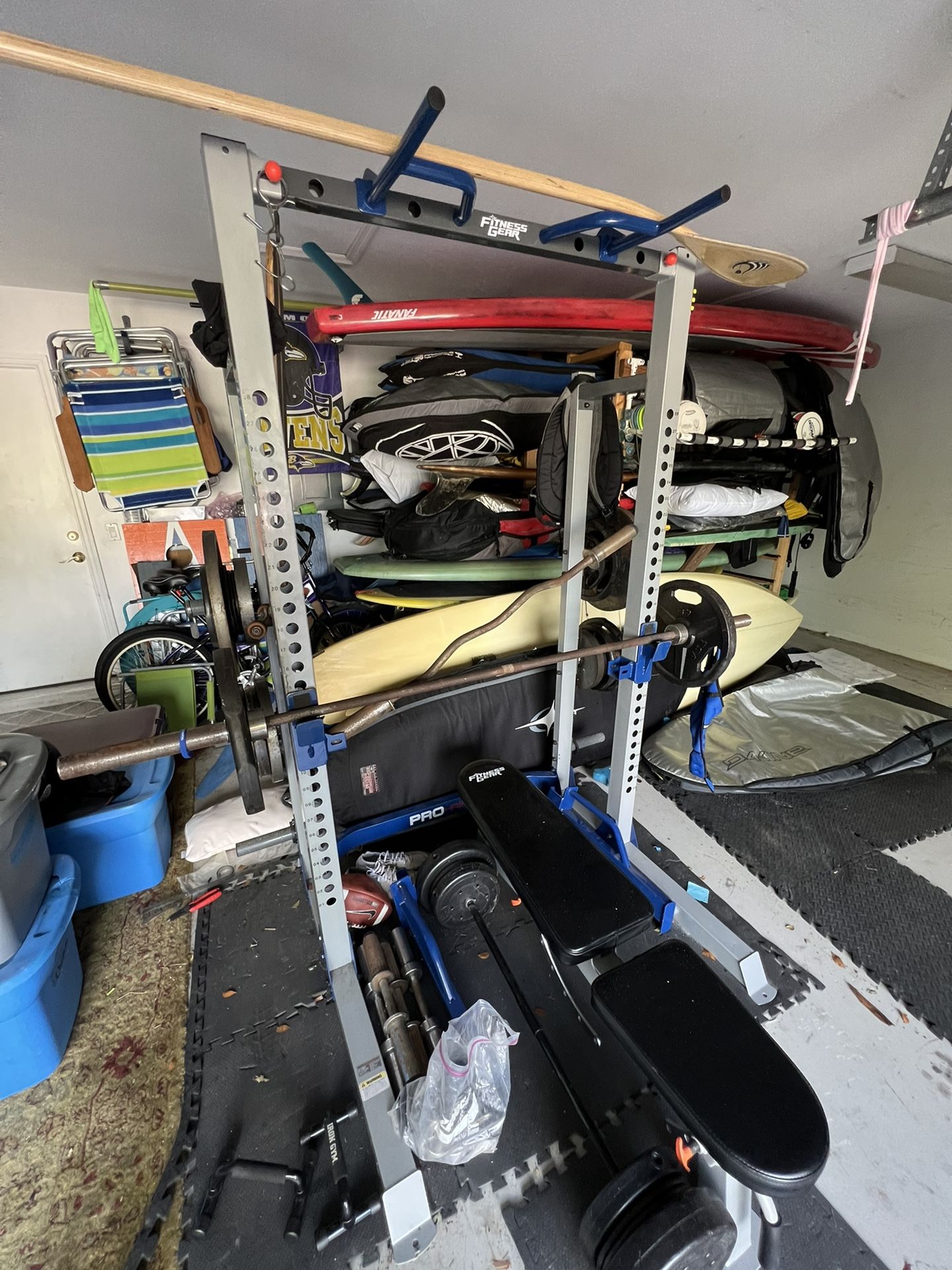 Weight Bench With Weights And Curl Bar