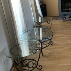 Round Metal/Glass coffee table And side tables
