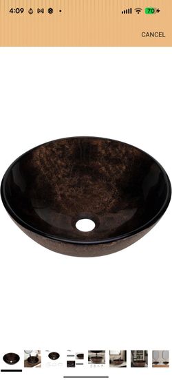 YIMAI Brown Glass Vessel Sink Round, 13.8" Artistic Bathroom Countertop Basin with Gradient Pattern, Tempered Glass Above Counter Sink Bowl, Modern Fi