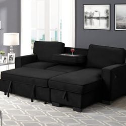 Black Sectional With Pull-Out Bed