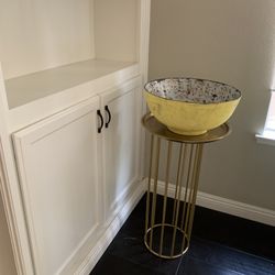 Golden Stand With Big Yellow Hand Painted Bowl 