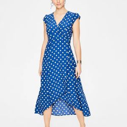 BODEN blue polka Dot wrap dress belt Women's Size 6 R