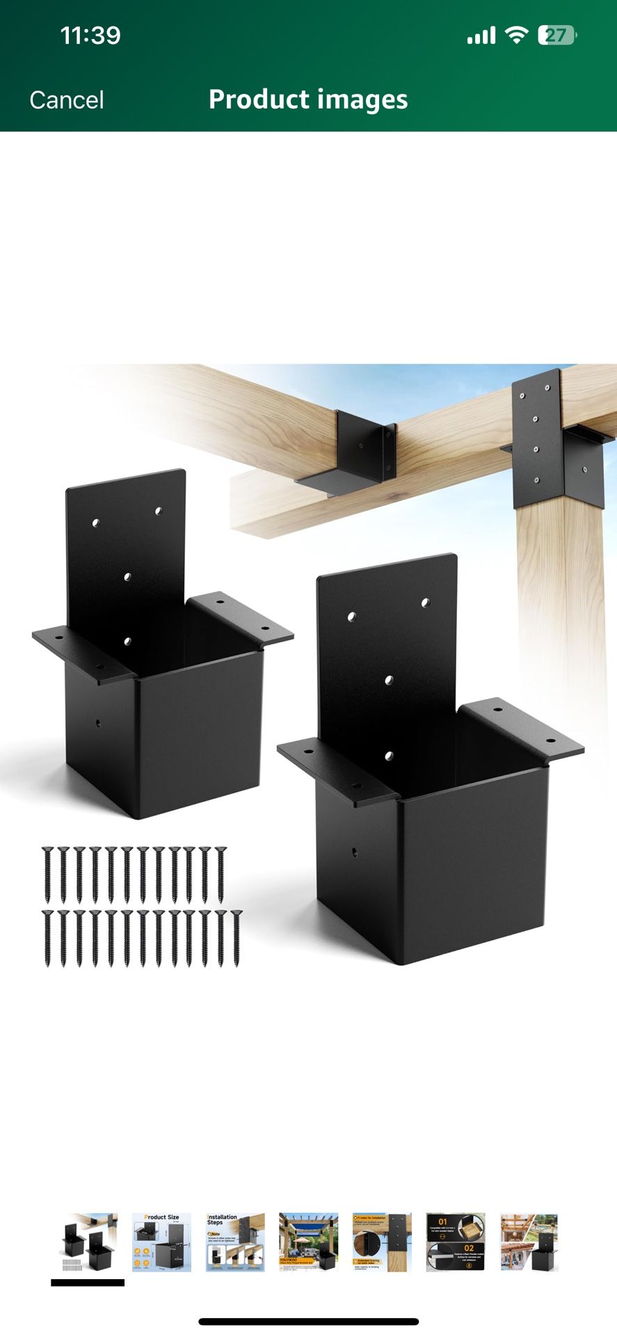 4 Pcs Pergola Brackets for Wood Post, Heavy Duty  Brackets, Pergola Wall Mount Bracket Kit with Screws Black Deck Railing B
