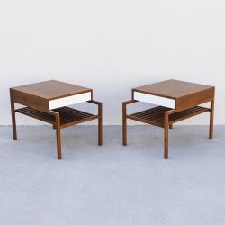 Vintage Slatted Walnut End Tables or Nightstands by Brown Saltman
