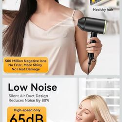 Hair Dryer, 150000RPM Ionic Blow Dryer - Fast Drying, Low Noise, Foldable Portable with Diffuser and Nozzle, Compact Mini for Women and Men, Home and 