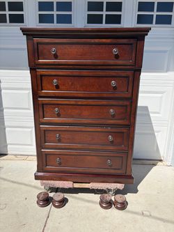 Tall Wood Dresser, White Storage bed, night stand, Queen bed