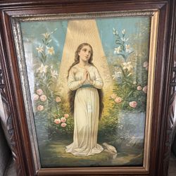 Antique Chromolithograph Angel? In Ray Of Light