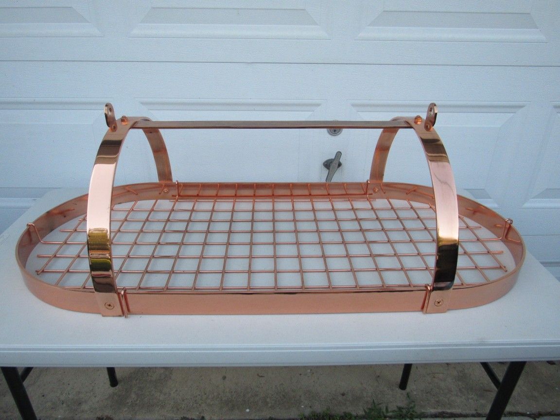 Oval Hanging Pot/Pan Rack Ceiling Mount Copper Plated Steel 42" Length