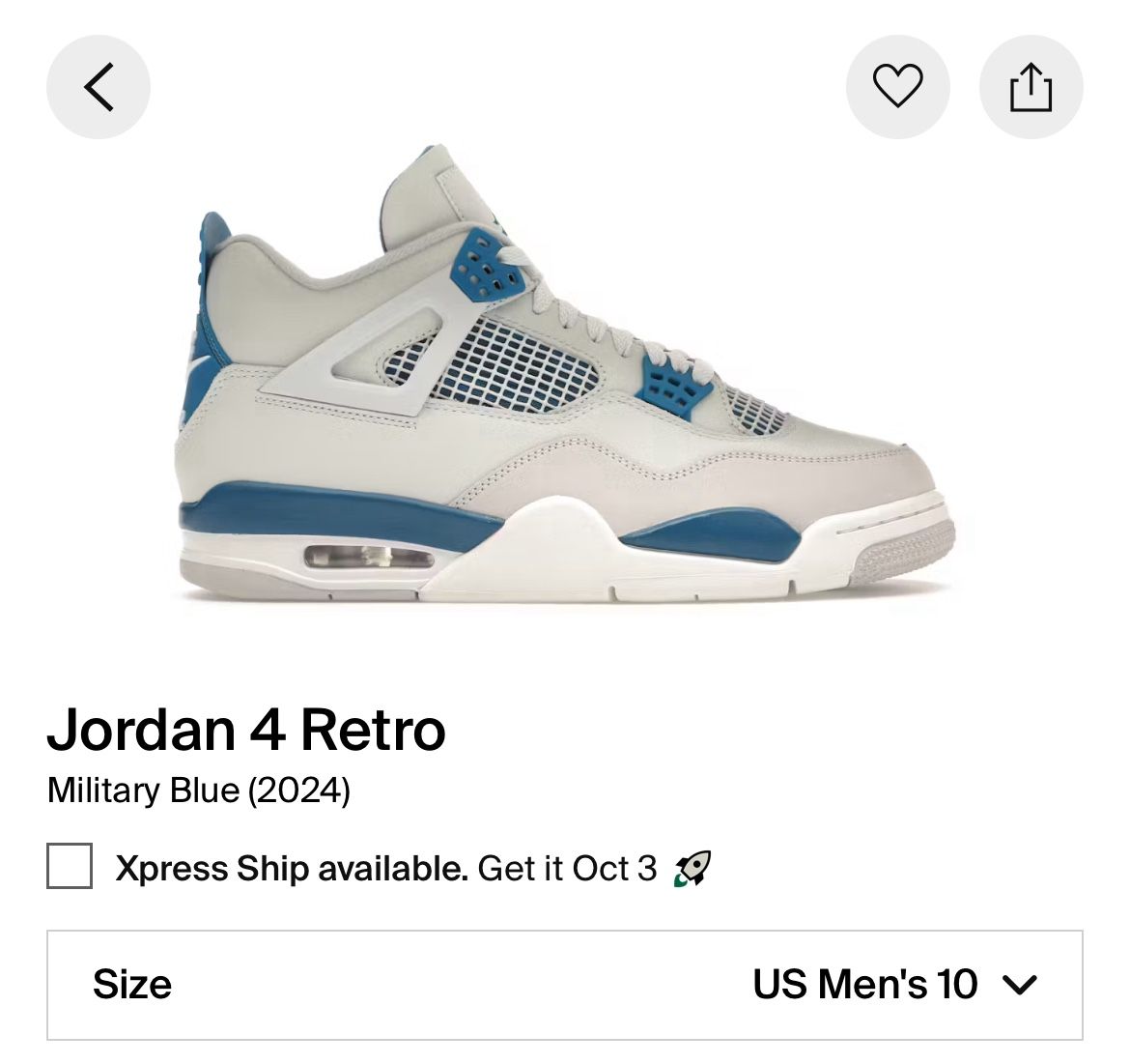 Nike Air Jordan 4 Military blue Size 10 DS