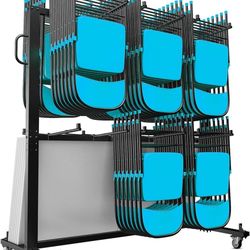Flash Furniture Hawkins Heavy Duty Folding Table and Chairs Mobile Cart-Locking Wheels, Outdoor Cover, 84 Folding Chairs or 42 Chairs and 12 Tables Ca