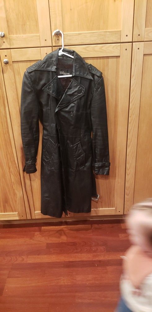 Men's Black Leather Trench Coat
