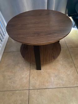 Round Wood Coffee Table with Lower Shelf