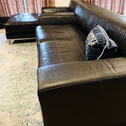 Leather Sofa with Chaise (dark brown color) Moving Sale